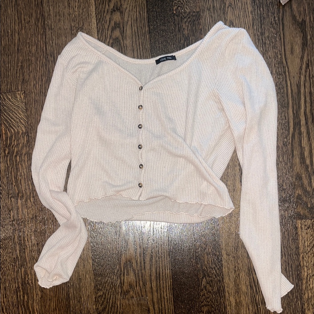 (2) Women's Cream and Light Brown Button up Sweaters